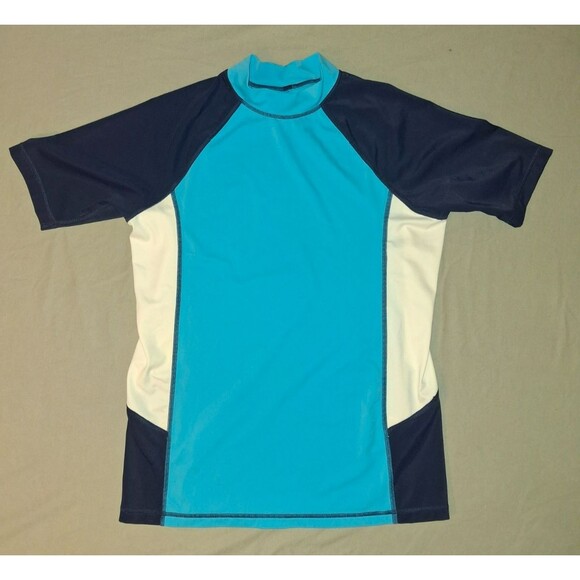 Lands’ End Boys Rash Guard Swim Shirt Short Sleeve Size M 14-16 - Picture 1 of 5